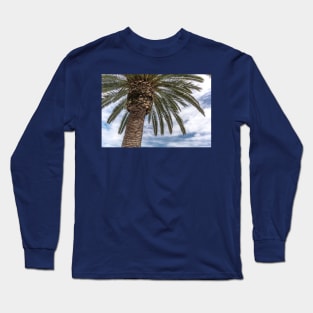 Palm tree against blue cloudy sky Long Sleeve T-Shirt